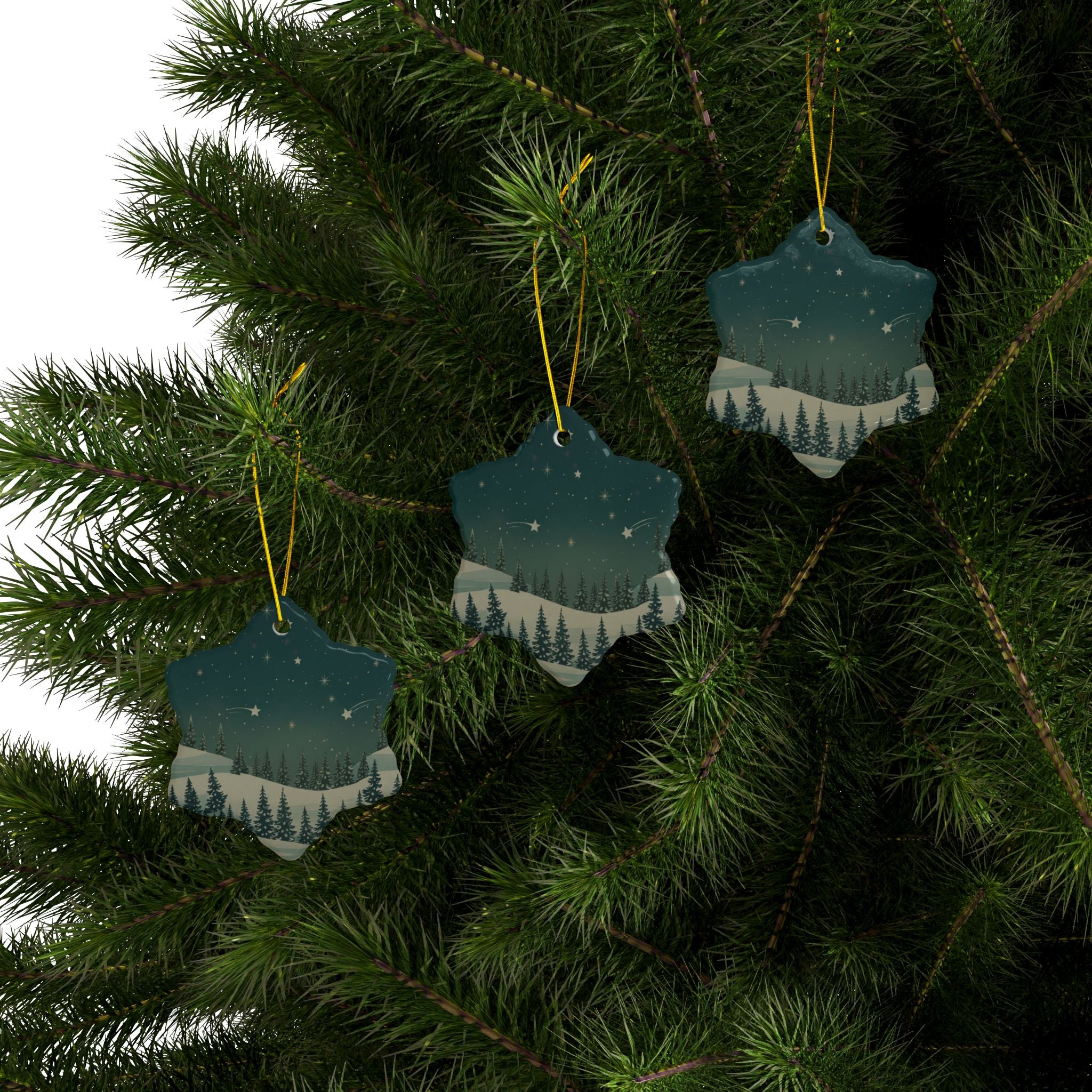 Winter Night Ceramic Ornament - Christmas Holiday Collection