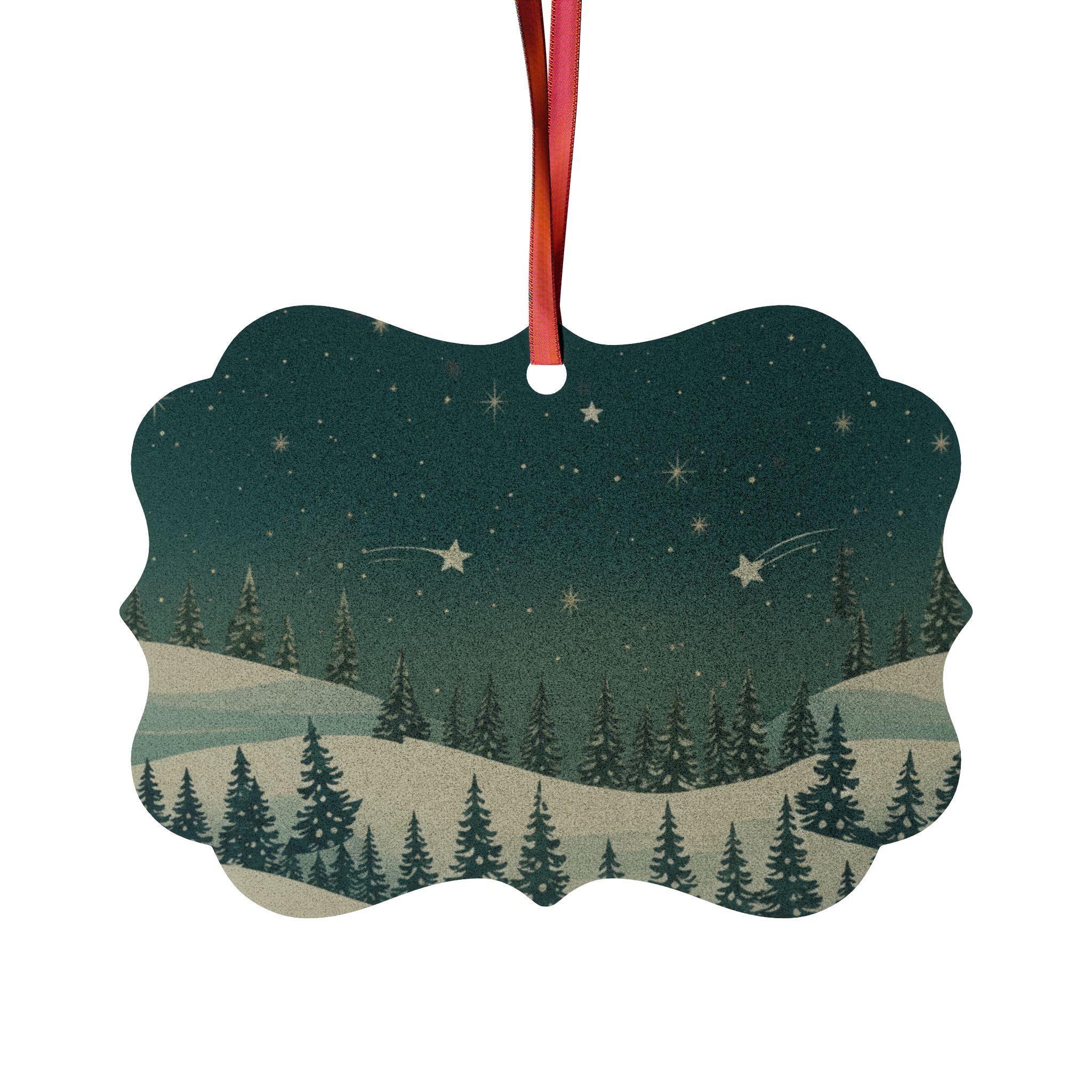 Snowy Pine Forest Aluminum Ornament - Christmas Holiday Collection