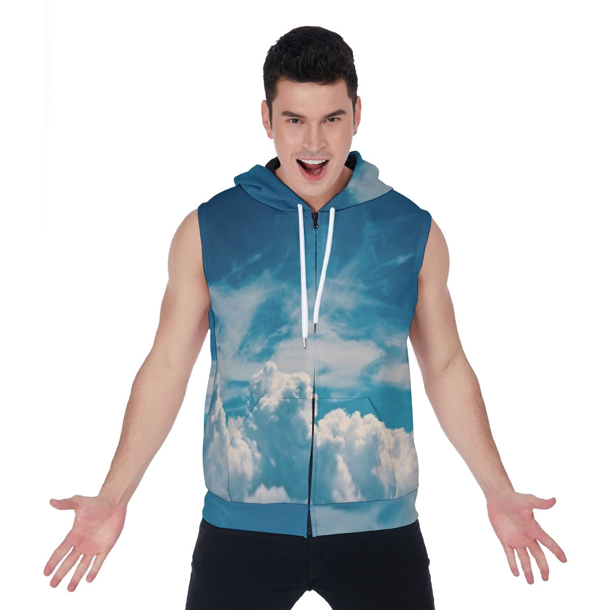All-Over Print Men's Zipper-Up Sleeveless Hoodie