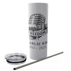 Glitter Tumbler With Stainless Steel Straw 20oz - Charlie Kirk Freedom Microphone Collection