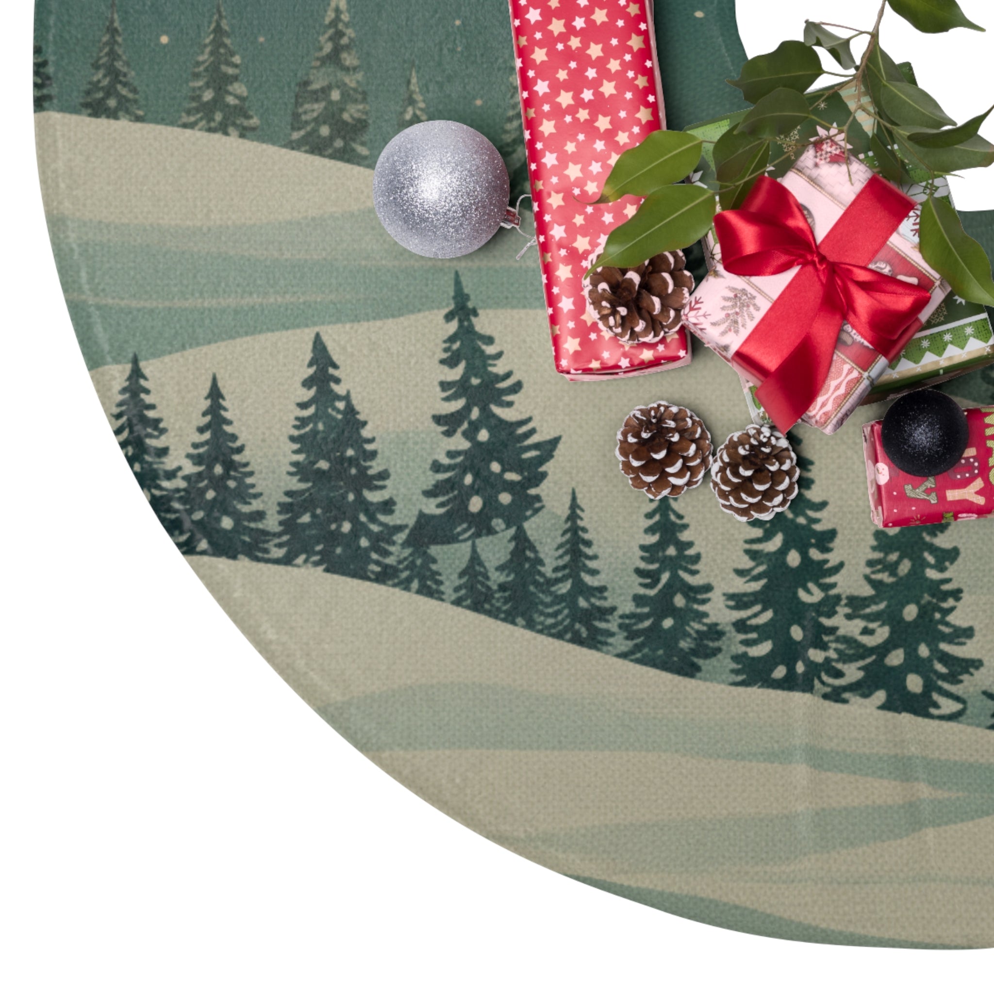 Vintage Winter Pines Christmas Tree Skirt - Christmas Holiday Collection