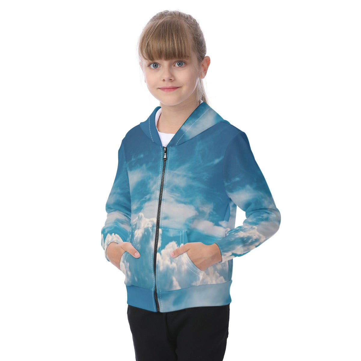 All-Over Print Kid's Zip-up Hoodie With Patch Pocket