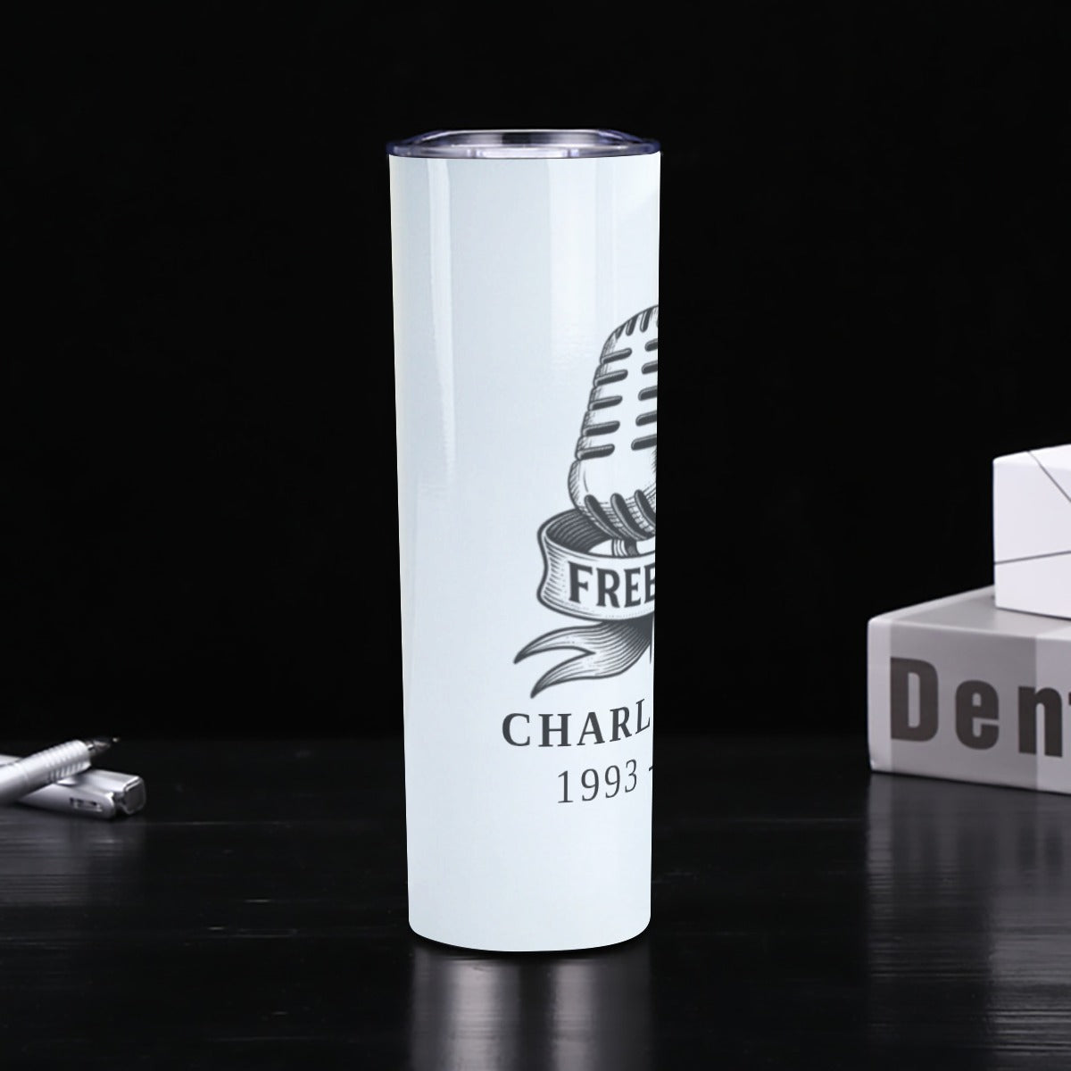 Skinny Tumbler Stainless Steel with Lids 30OZ - Charlie Kirk Freedom Microphone Collection