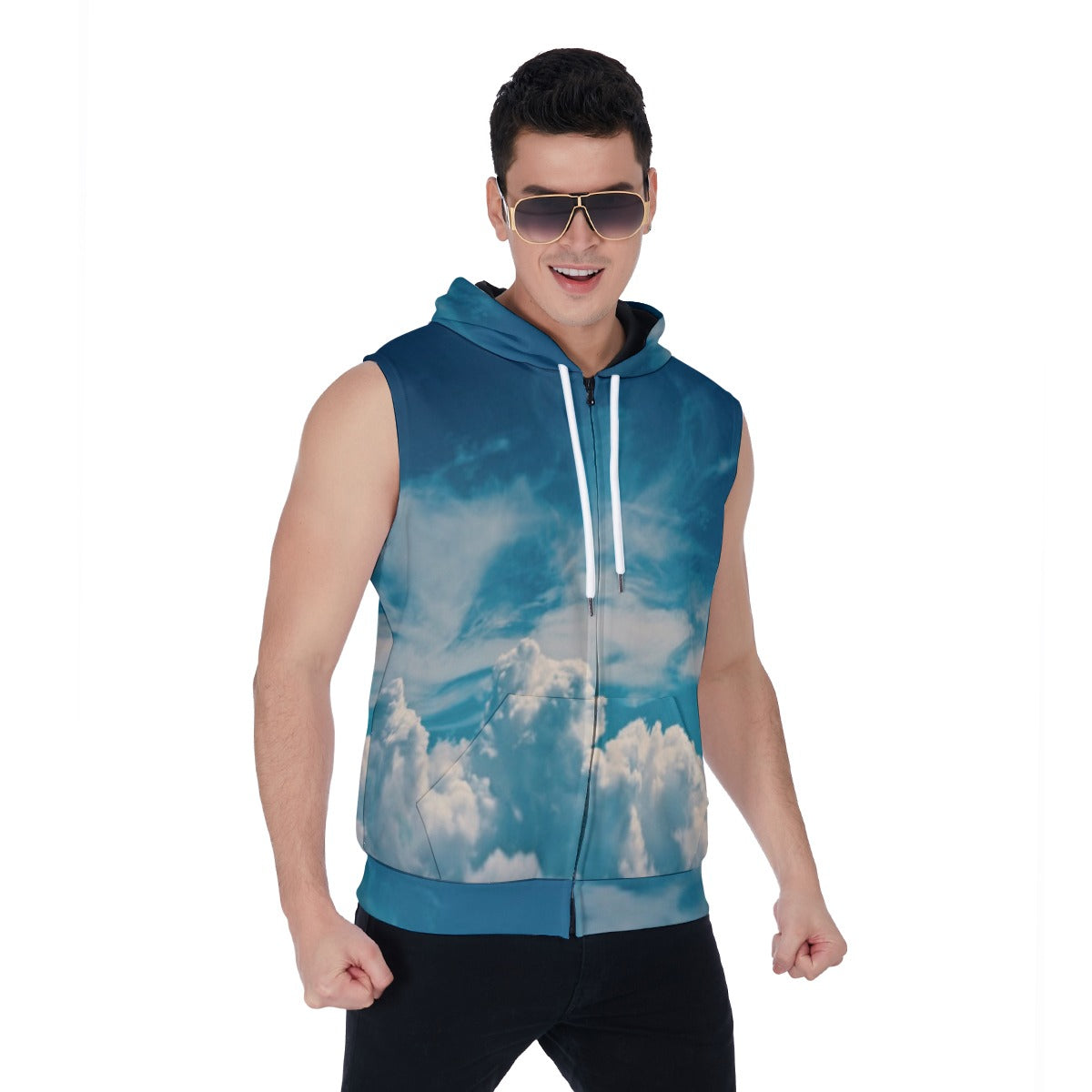 All-Over Print Men's Zipper-Up Sleeveless Hoodie
