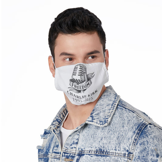 All-Over Print Face Mask with Adjustable Ear Loops - Charlie Kirk Freedom Microphone Collection