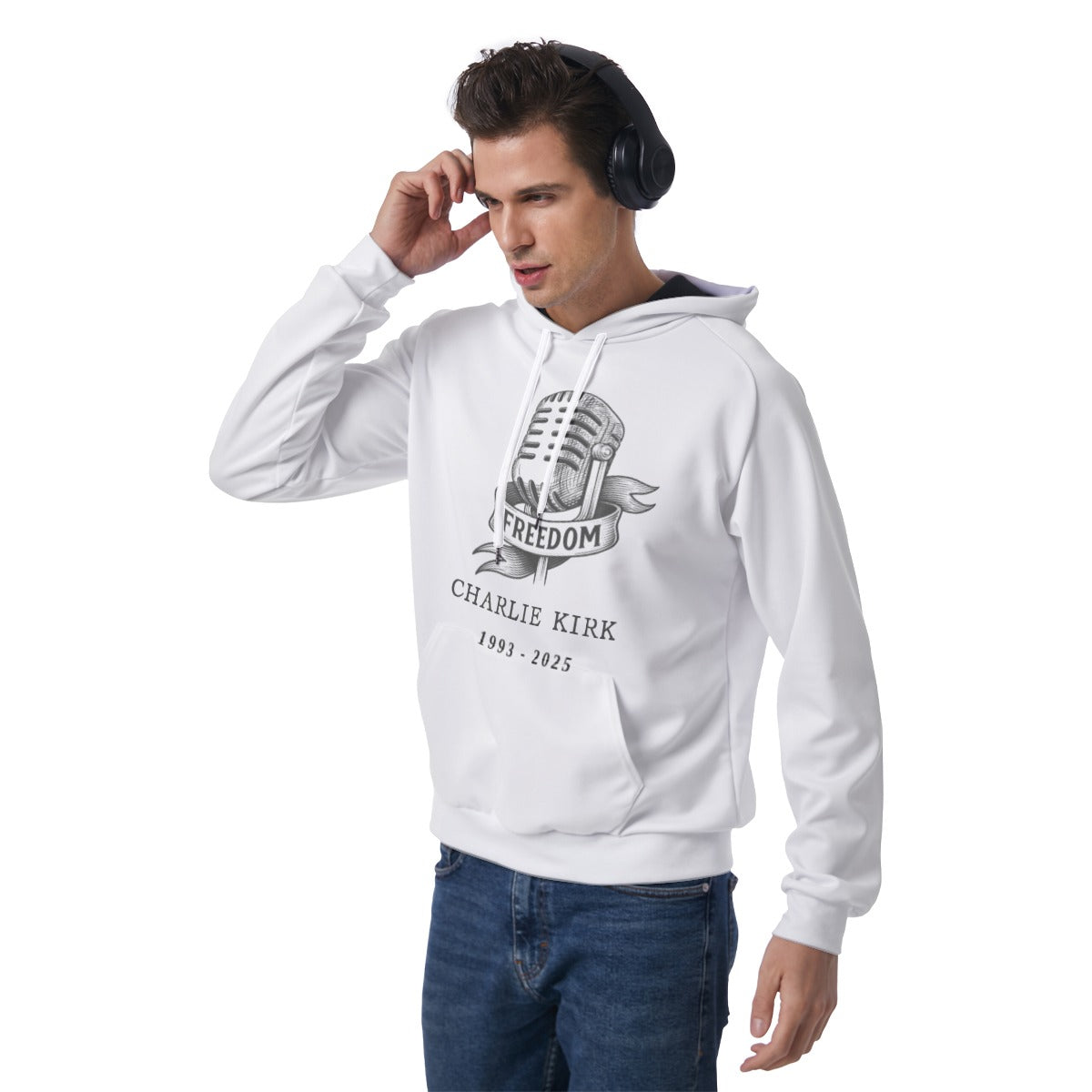 All-Over Print Men's Raglan Pullover Hoodie - Charlie Kirk Freedom Microphone Collection