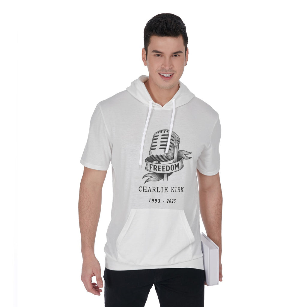 All-Over Print Men's Short Sleeve Hoodie T-Shirt - Charlie Kirk Freedom Microphone Collection