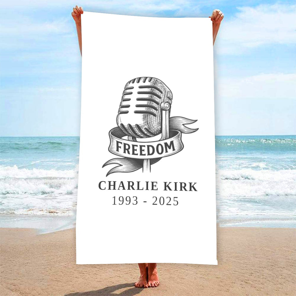Adult Beach towel Vertical Style For the USA|320GSM - Charlie Kirk Freedom Microphone Collection