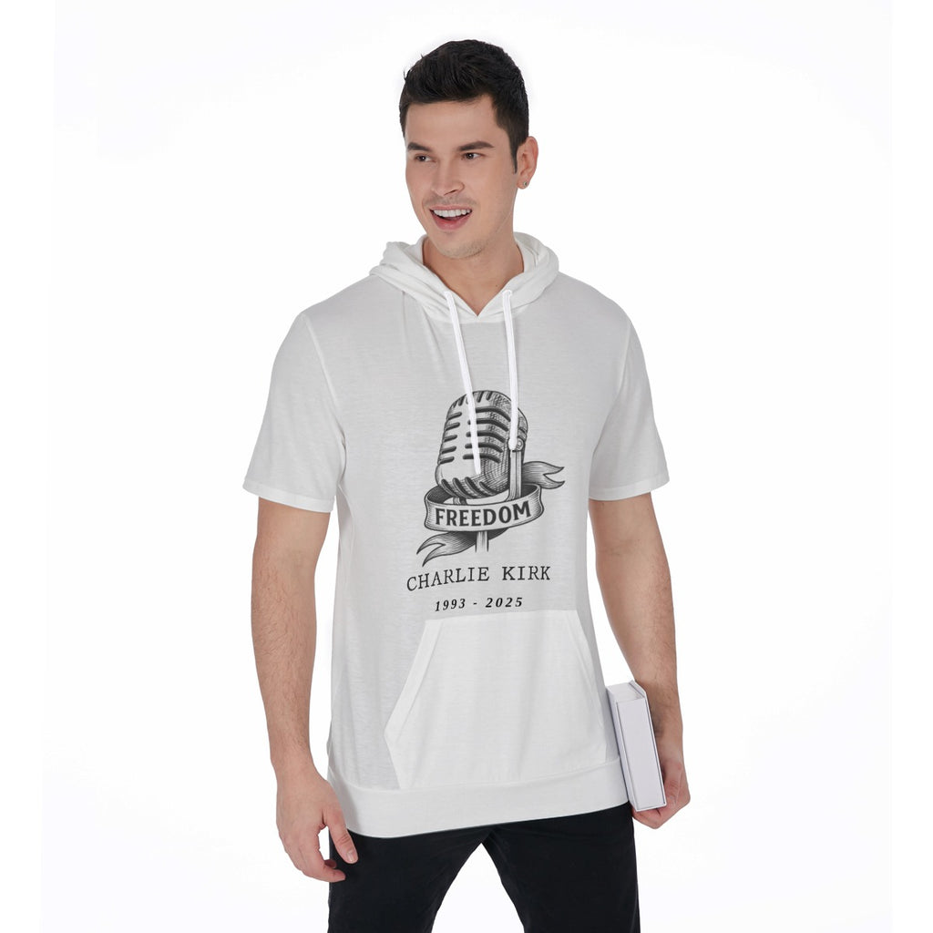 All-Over Print Men's Short Sleeve Hoodie T-Shirt - Charlie Kirk Freedom Microphone Collection