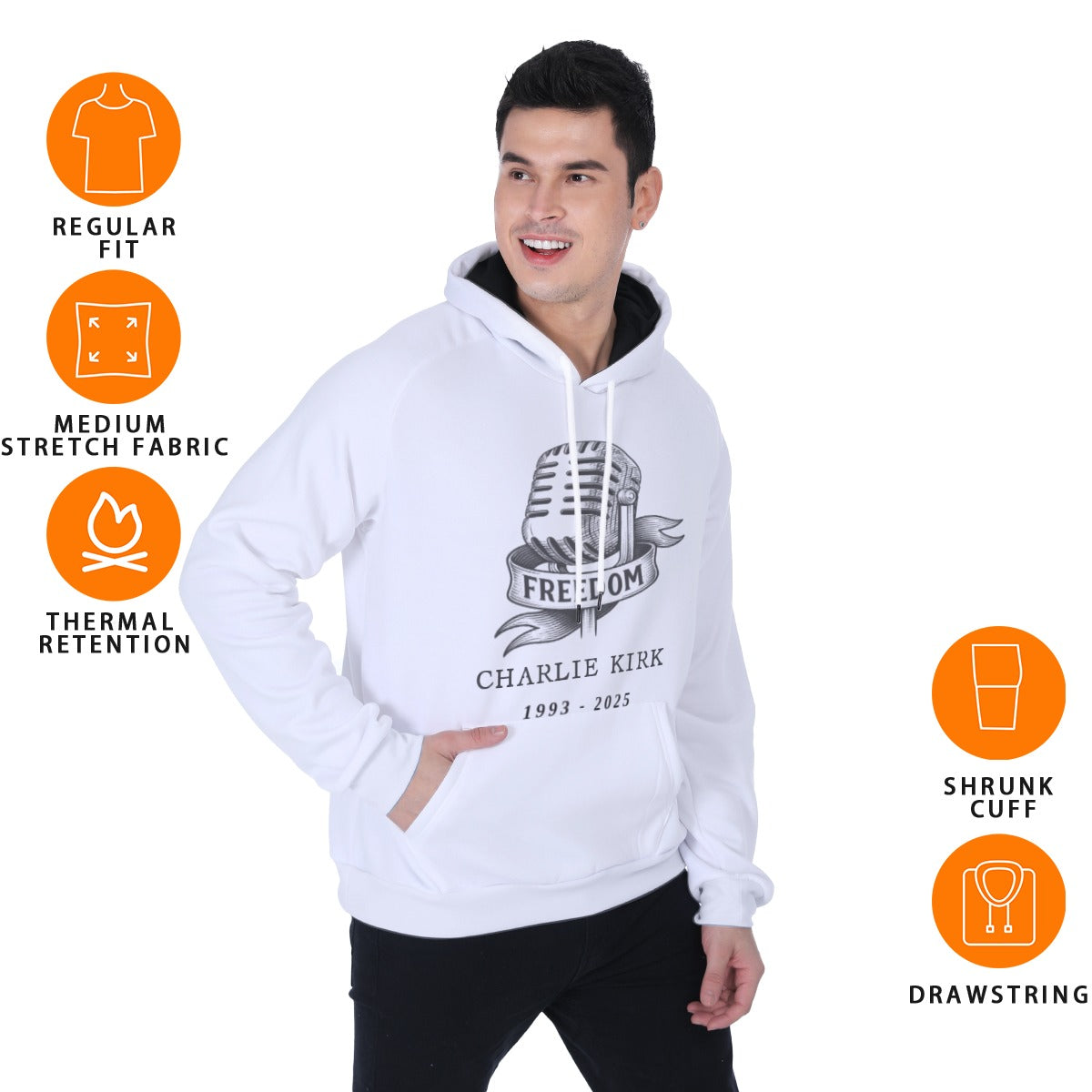 All-Over Print Men's Heavy Fleece Raglan Hoodie - Charlie Kirk Freedom Microphone Collection