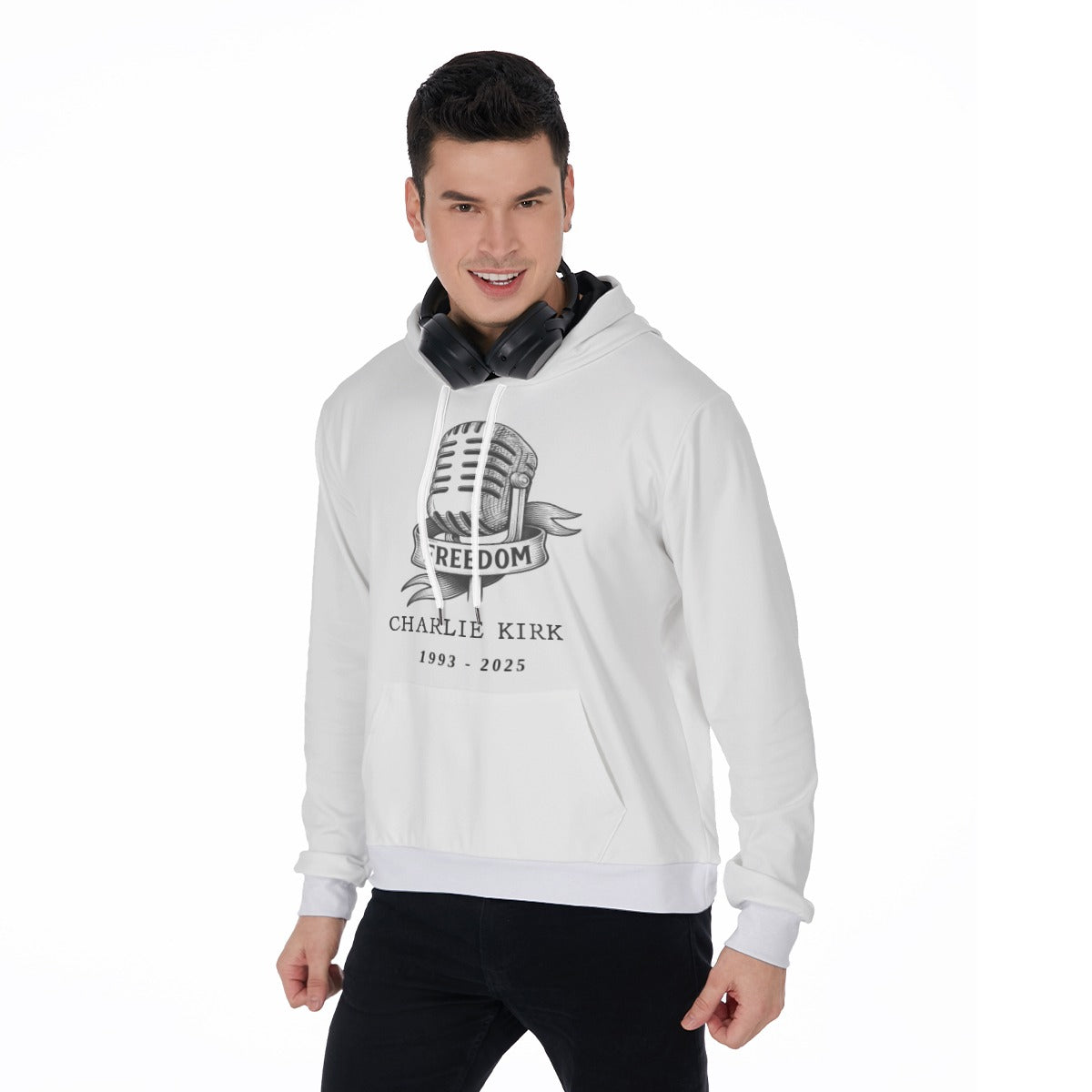 All-Over Print Men's Micro Fleece Hoodie - Charlie Kirk Freedom Microphone Collection
