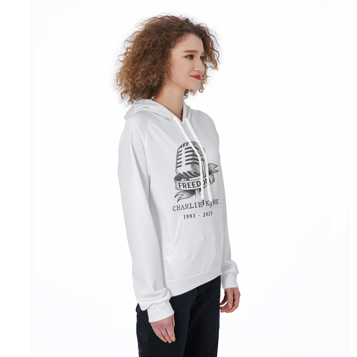 All-Over Print Women's Raglan Pullover Hoodie - Charlie Kirk Freedom Microphone Collection