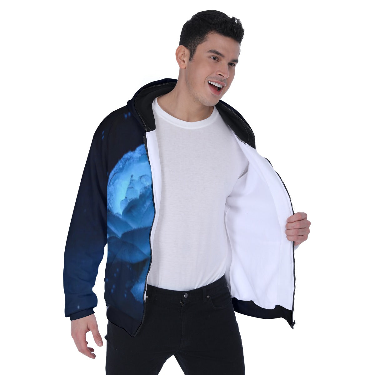 All-Over Print Men's Heavy Fleece Raglan Zip Up Hoodie With Pocket