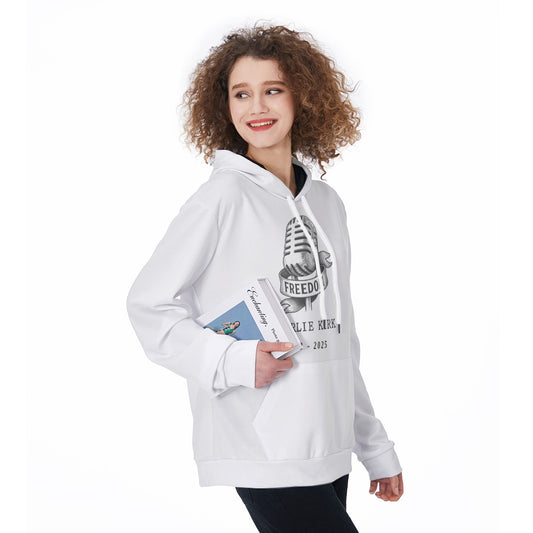 All-Over Print Women's Heavy Fleece Hoodie - Charlie Kirk Freedom Microphone Collection