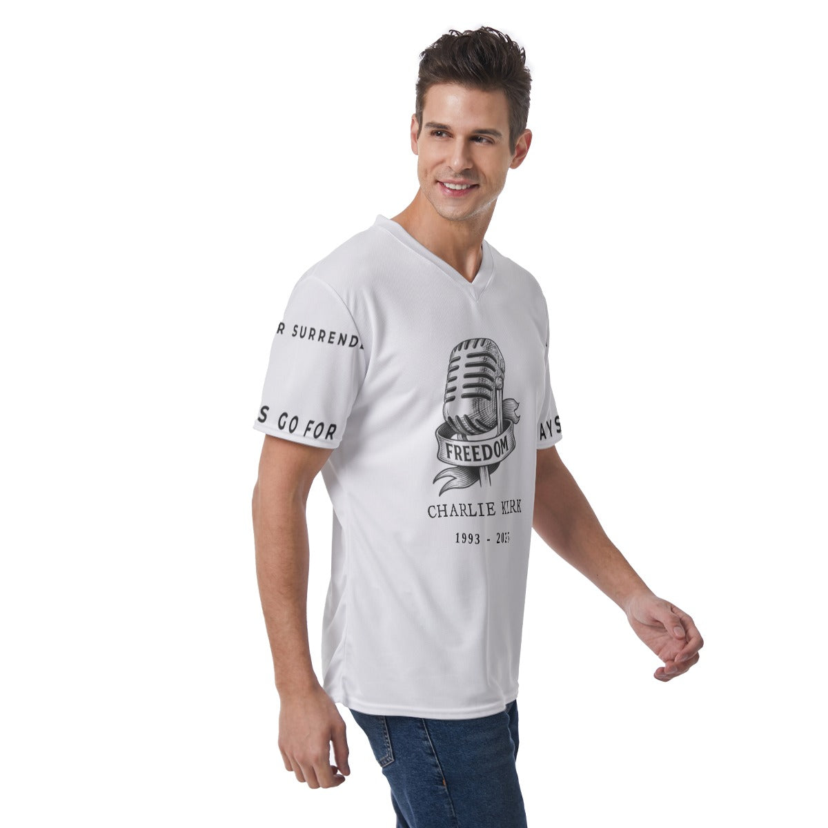 All-Over Print Men's V-Neck T-Shirt - Charlie Kirk Freedom Microphone Collection