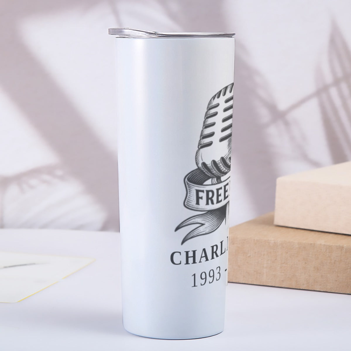Skinny Tumbler Stainless Steel with Lids 20OZ - Charlie Kirk Freedom Microphone Collection