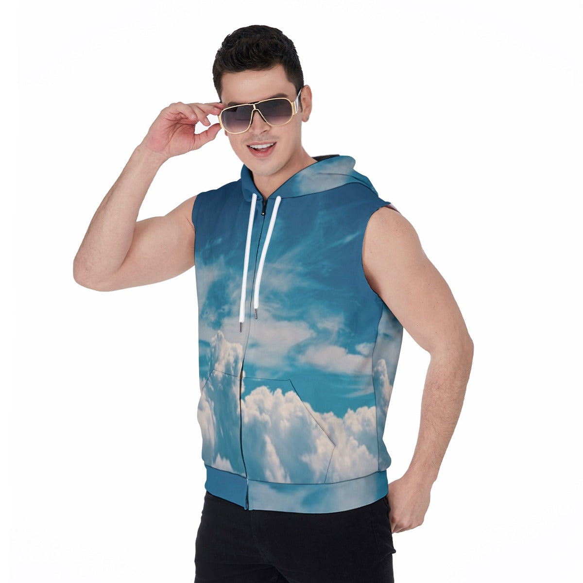 All-Over Print Men's Zipper-Up Sleeveless Hoodie