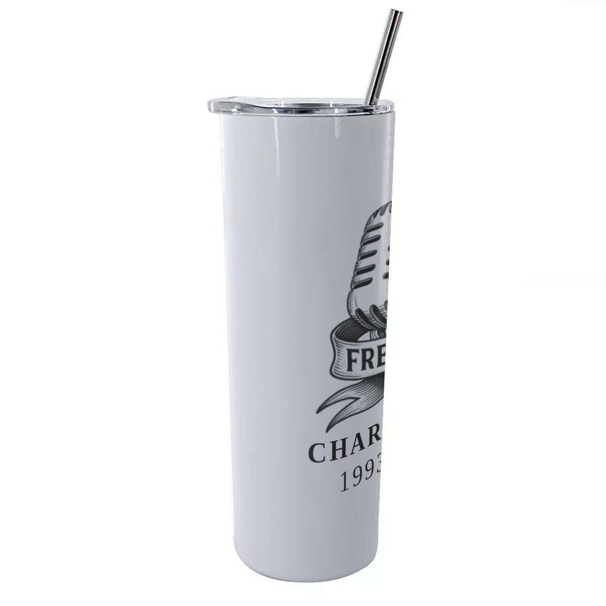 Glitter Tumbler With Stainless Steel Straw 20oz - Charlie Kirk Freedom Microphone Collection