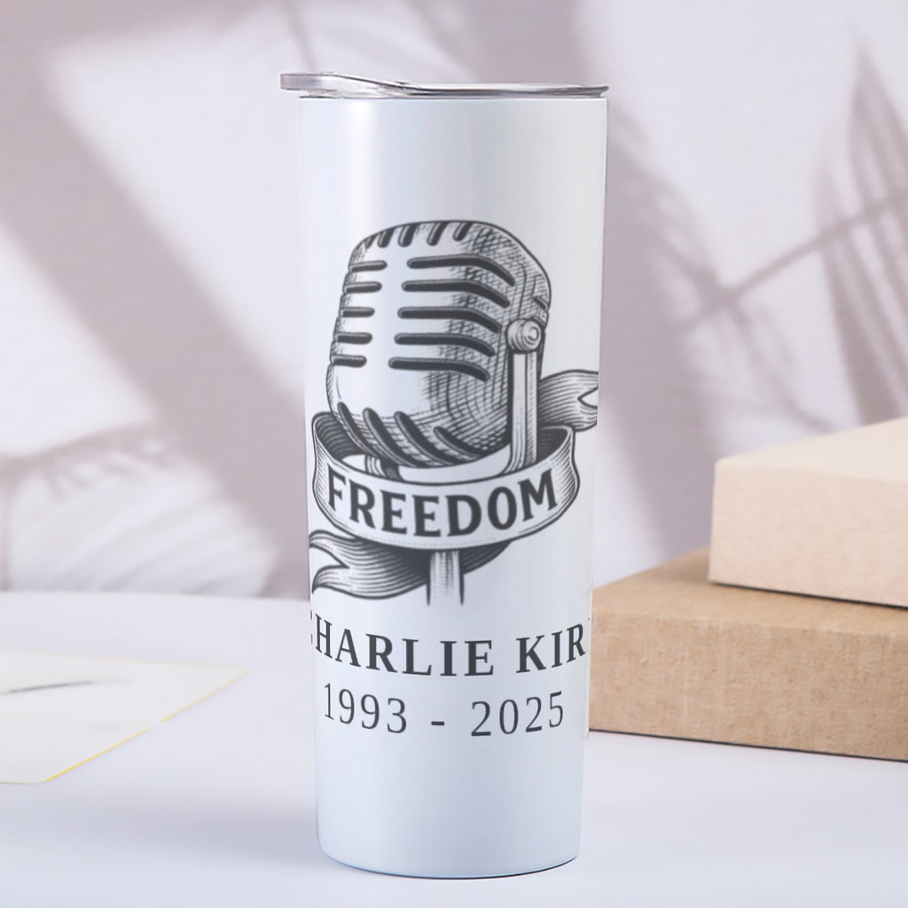 Skinny Tumbler Stainless Steel with Lids 20OZ - Charlie Kirk Freedom Microphone Collection
