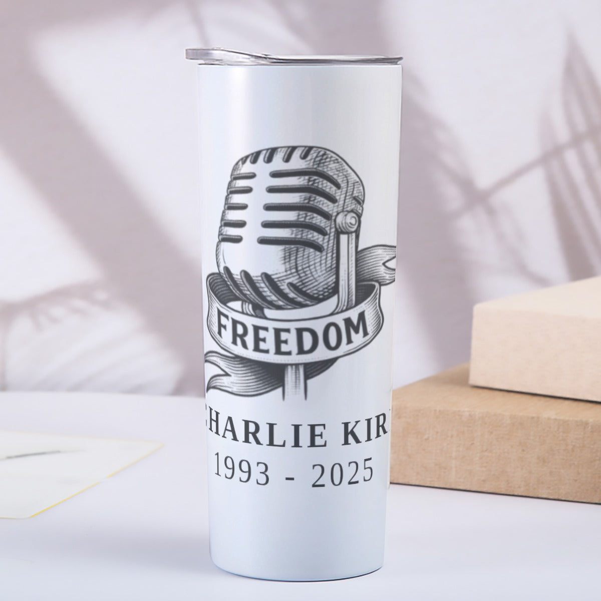 Skinny Tumbler Stainless Steel with Lids 20OZ - Charlie Kirk Freedom Microphone Collection