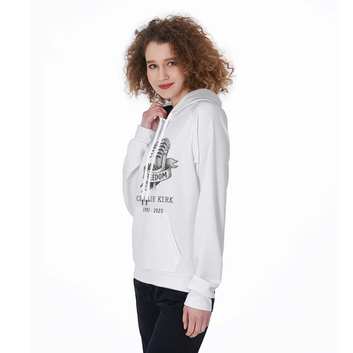 All-Over Print Women's Raglan Pullover Hoodie - Charlie Kirk Freedom Microphone Collection