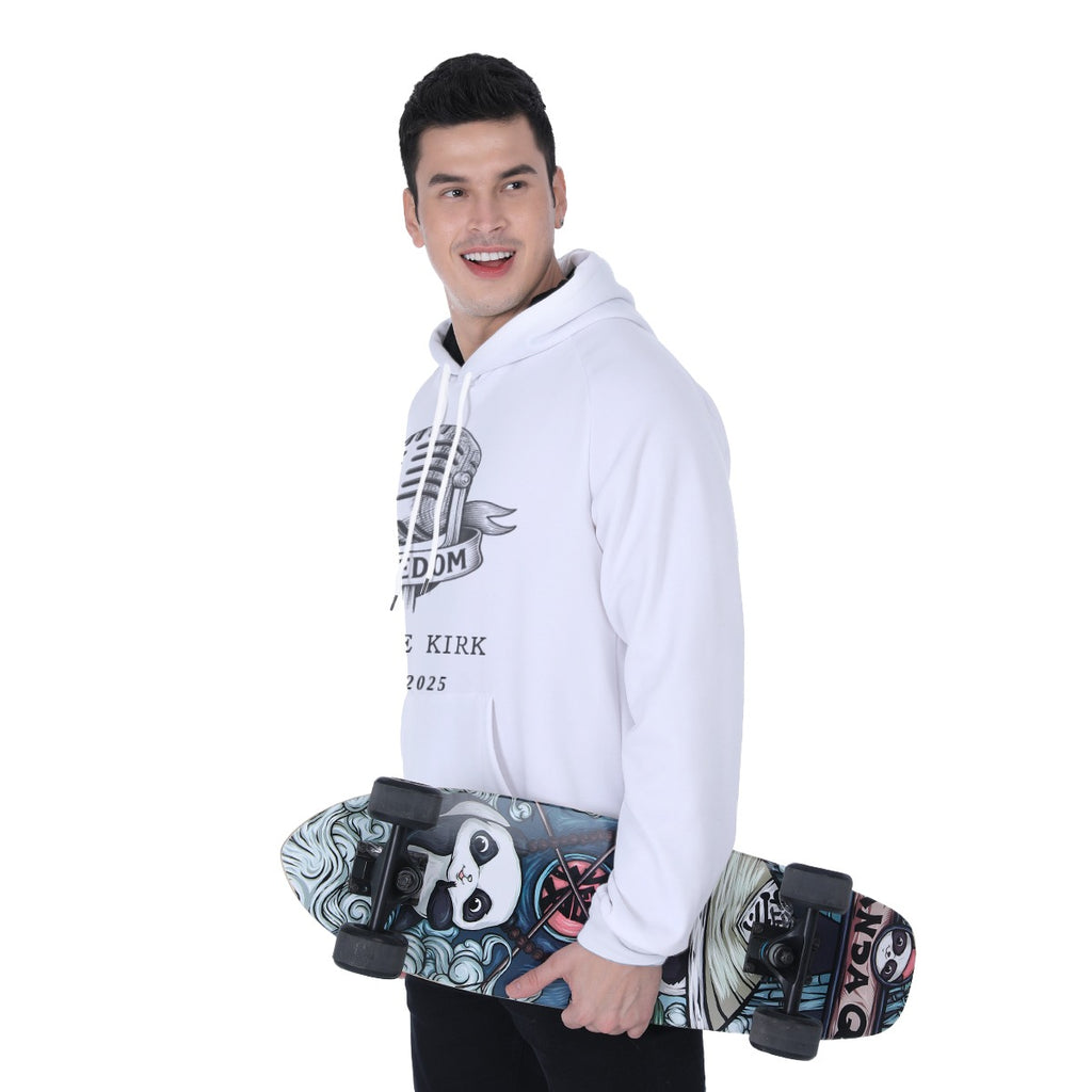 All-Over Print Men's Heavy Fleece Raglan Hoodie - Charlie Kirk Freedom Microphone Collection