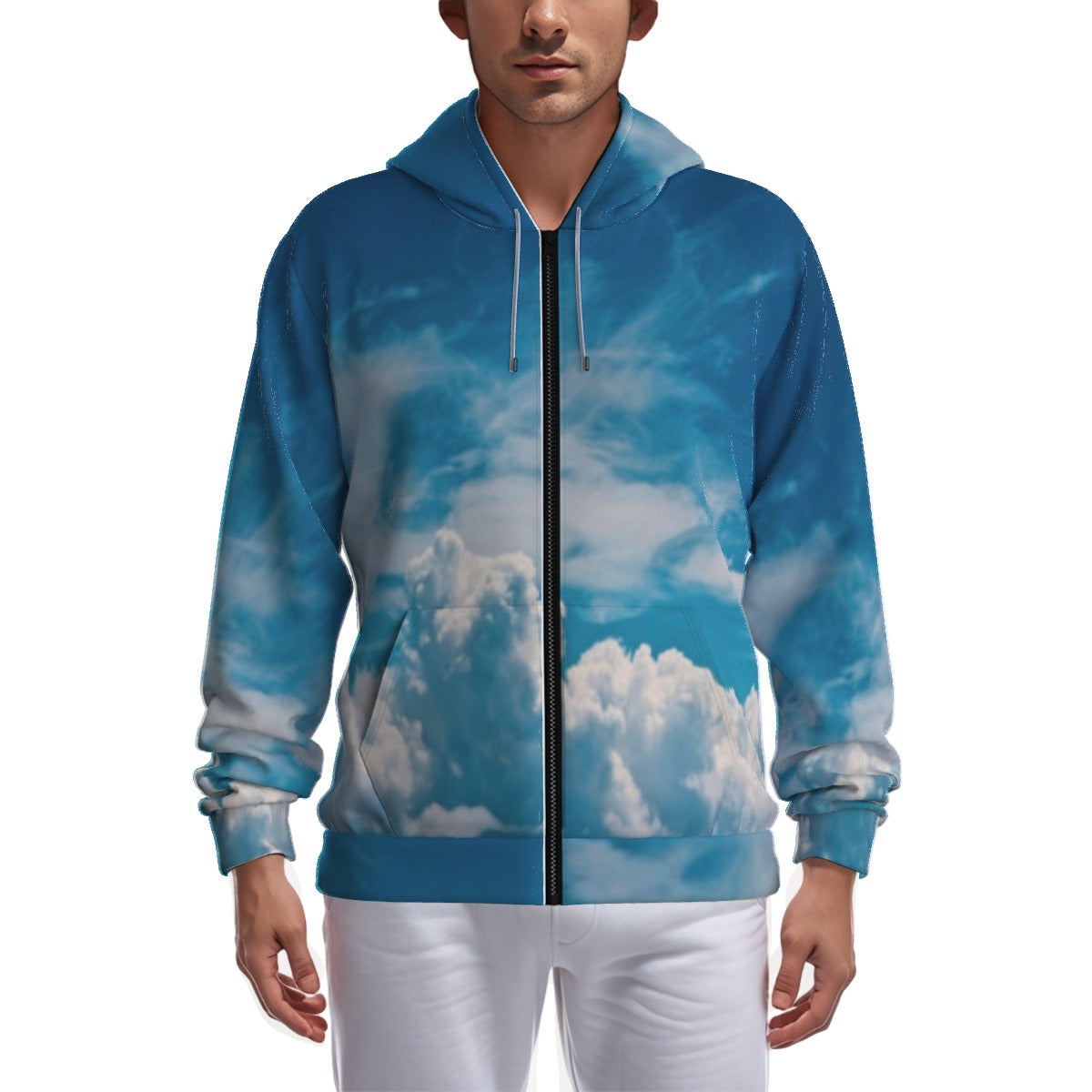 All-Over Print Zip Up Hoodie With Pocket