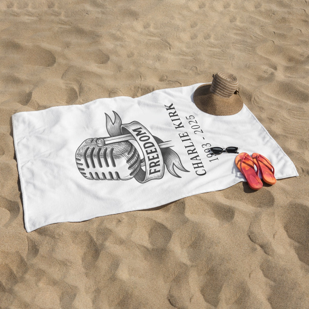 Adult Beach towel Vertical Style For the USA|320GSM - Charlie Kirk Freedom Microphone Collection