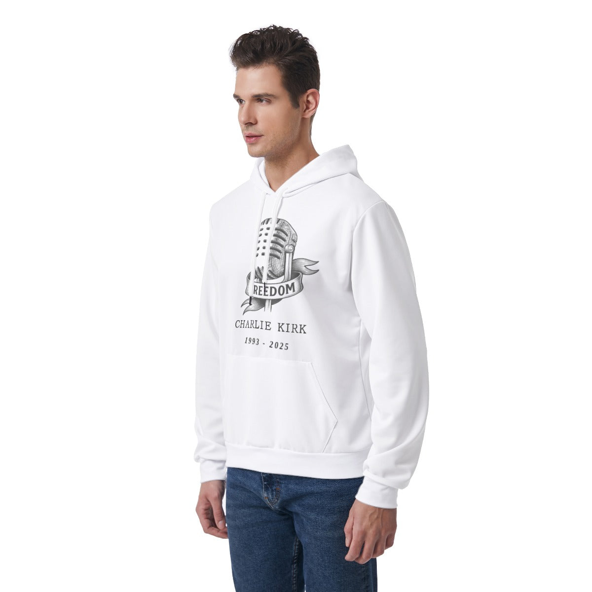 All-Over Print Men's Hoodie With Double-side Print Hood - Charlie Kirk Freedom Microphone Collection