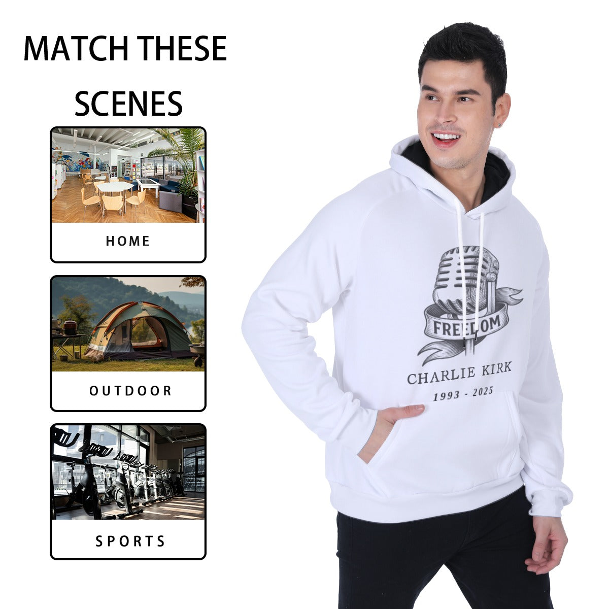 All-Over Print Men's Heavy Fleece Raglan Hoodie - Charlie Kirk Freedom Microphone Collection