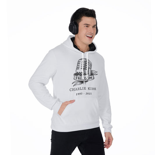 All-Over Print Men's Pullover Hoodie - Charlie Kirk Freedom Microphone Collection