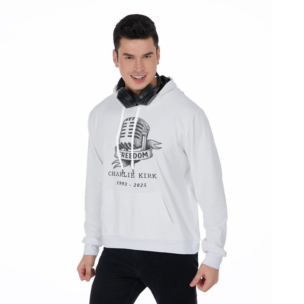 All-Over Print Men's Pullover Hoodie - Charlie Kirk Freedom Microphone Collection