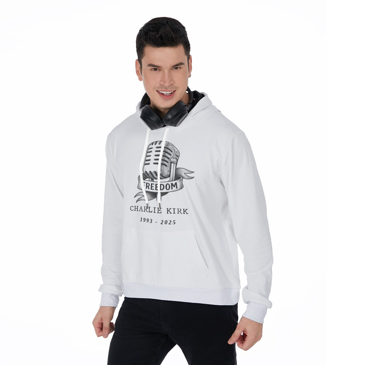 All-Over Print Men's Pullover Hoodie - Charlie Kirk Freedom Microphone Collection