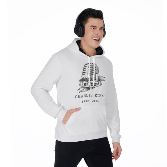 All-Over Print Men's Micro Fleece Hoodie - Charlie Kirk Freedom Microphone Collection