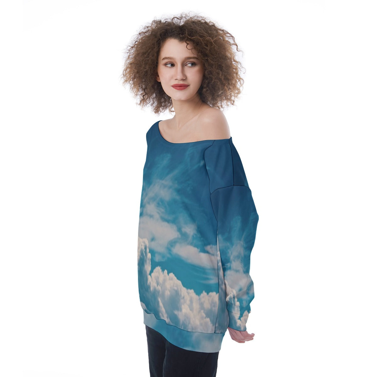 All-Over Print Oversized Women's Off-Shoulder Sweatshirt