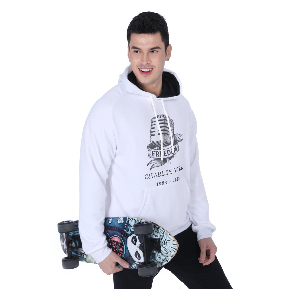 All-Over Print Men's Heavy Fleece Raglan Hoodie - Charlie Kirk Freedom Microphone Collection