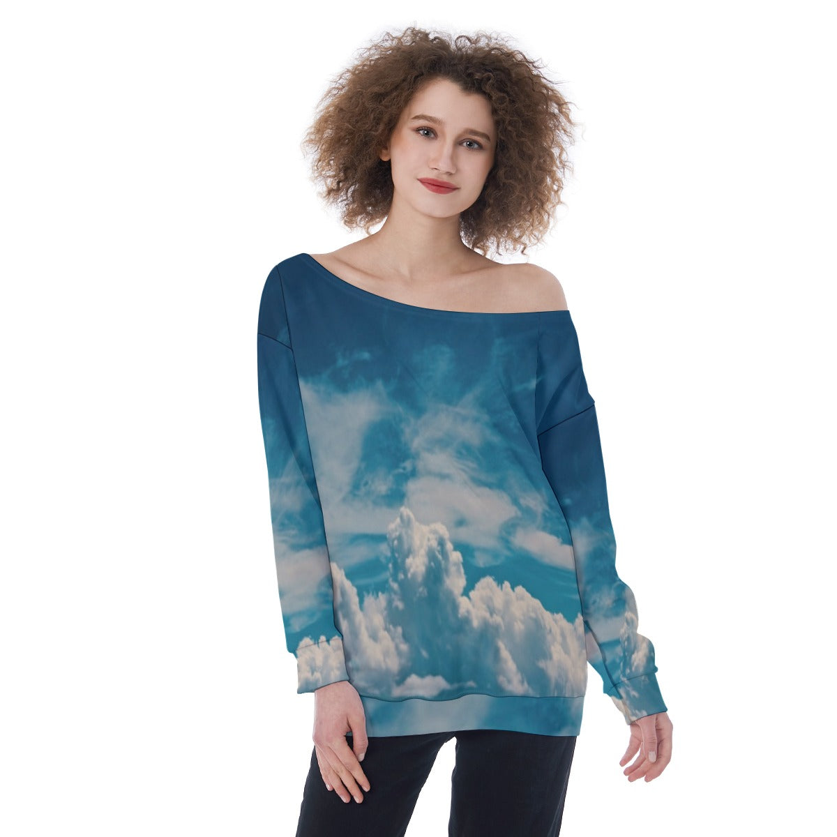 All-Over Print Oversized Women's Off-Shoulder Sweatshirt