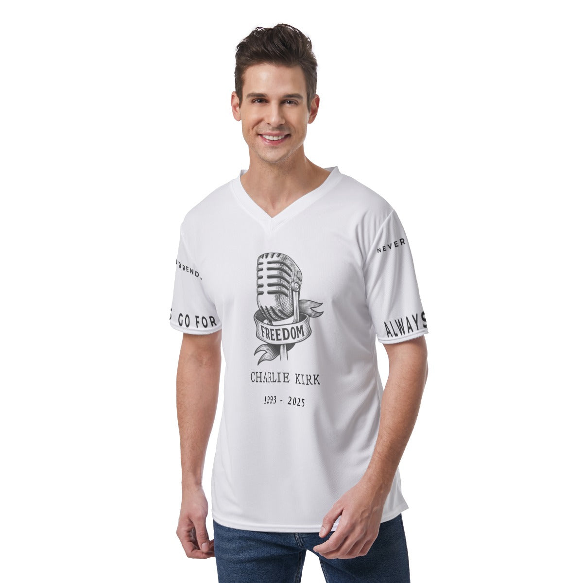 All-Over Print Men's V-Neck T-Shirt - Charlie Kirk Freedom Microphone Collection