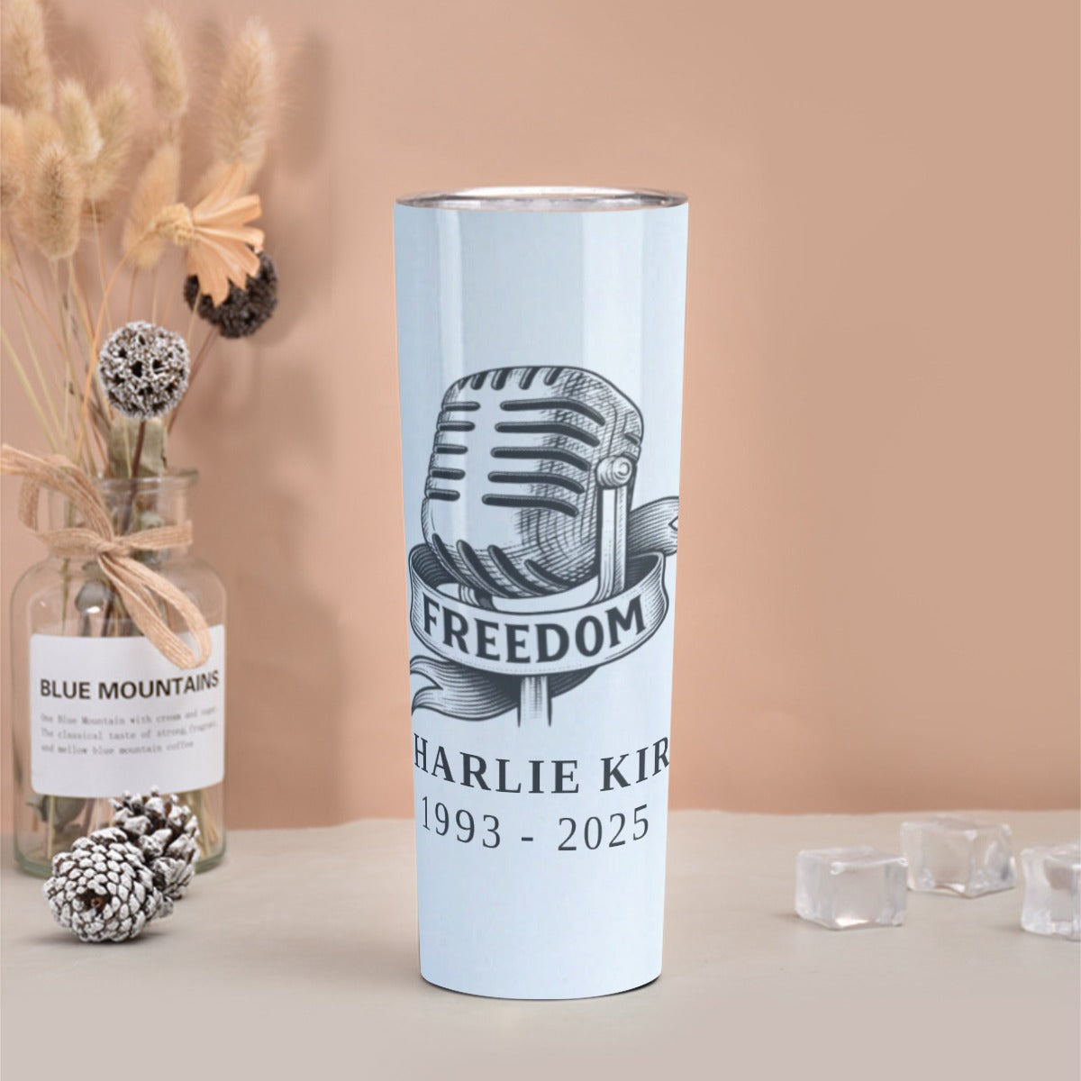 Skinny Tumbler Stainless Steel with Lids 30OZ - Charlie Kirk Freedom Microphone Collection