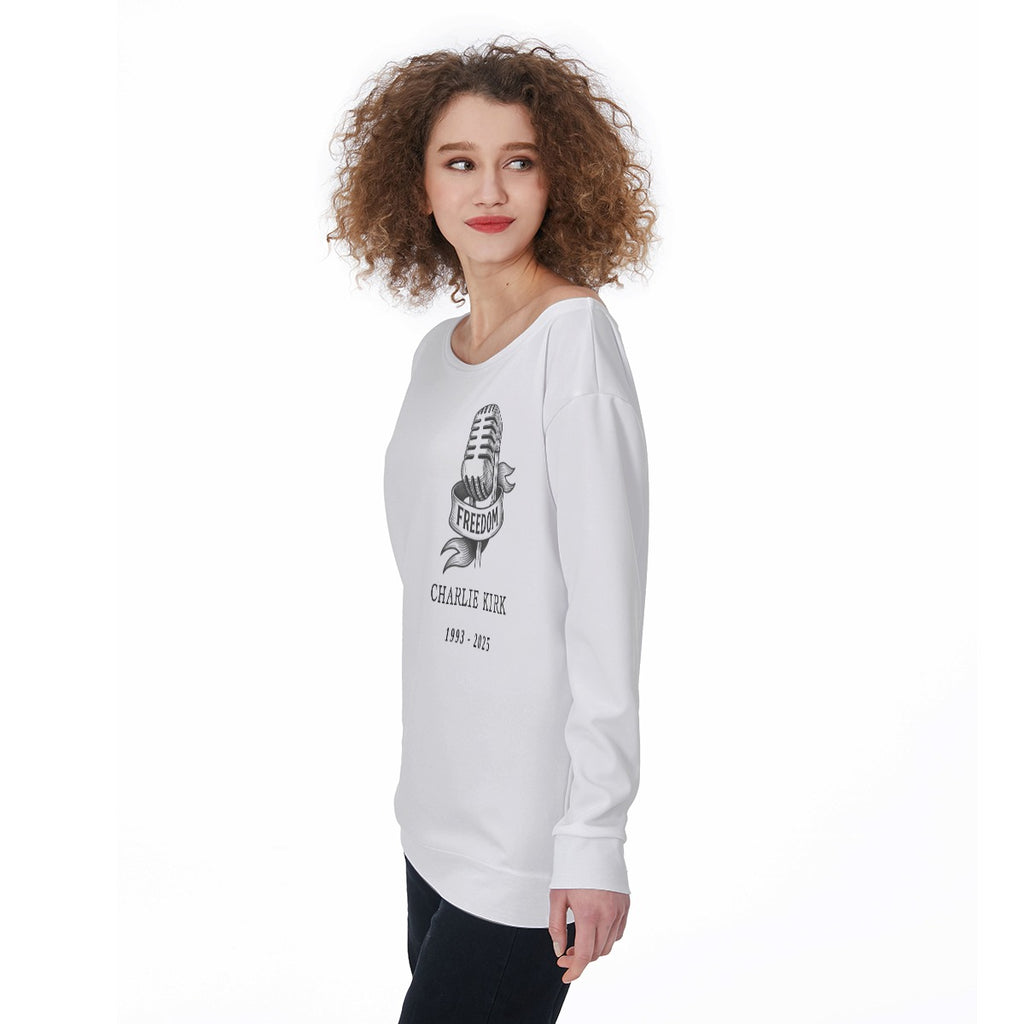 All-Over Print Women's Off-Shoulder Sweatshirt - Charlie Kirk Freedom Microphone Collection