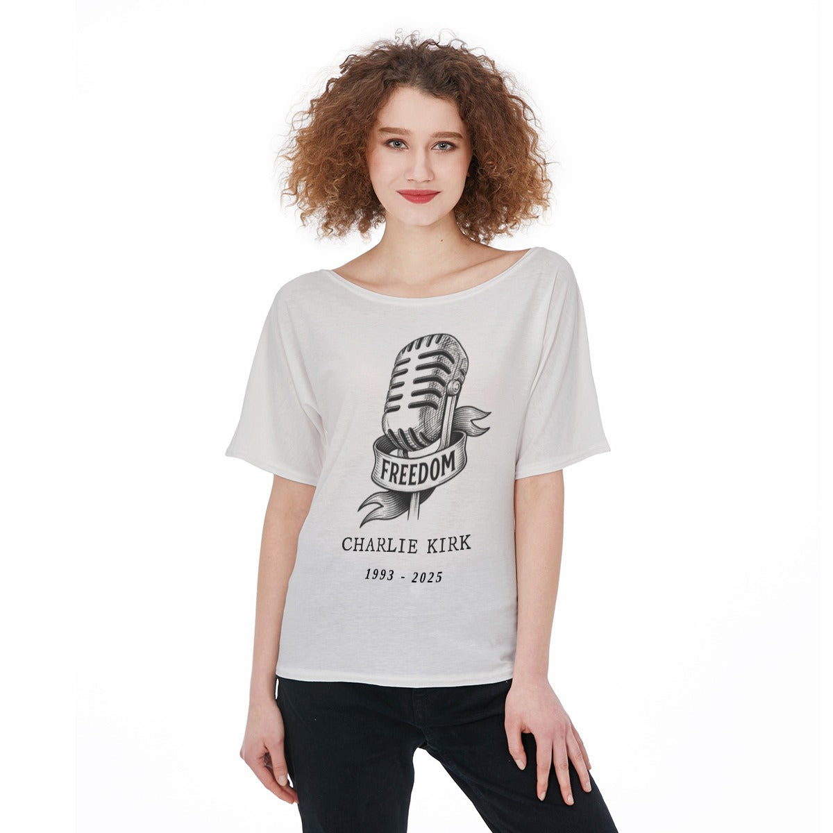 All-Over Print Women's T-Shirt  - Charlie Kirk Freedom Microphone Collection